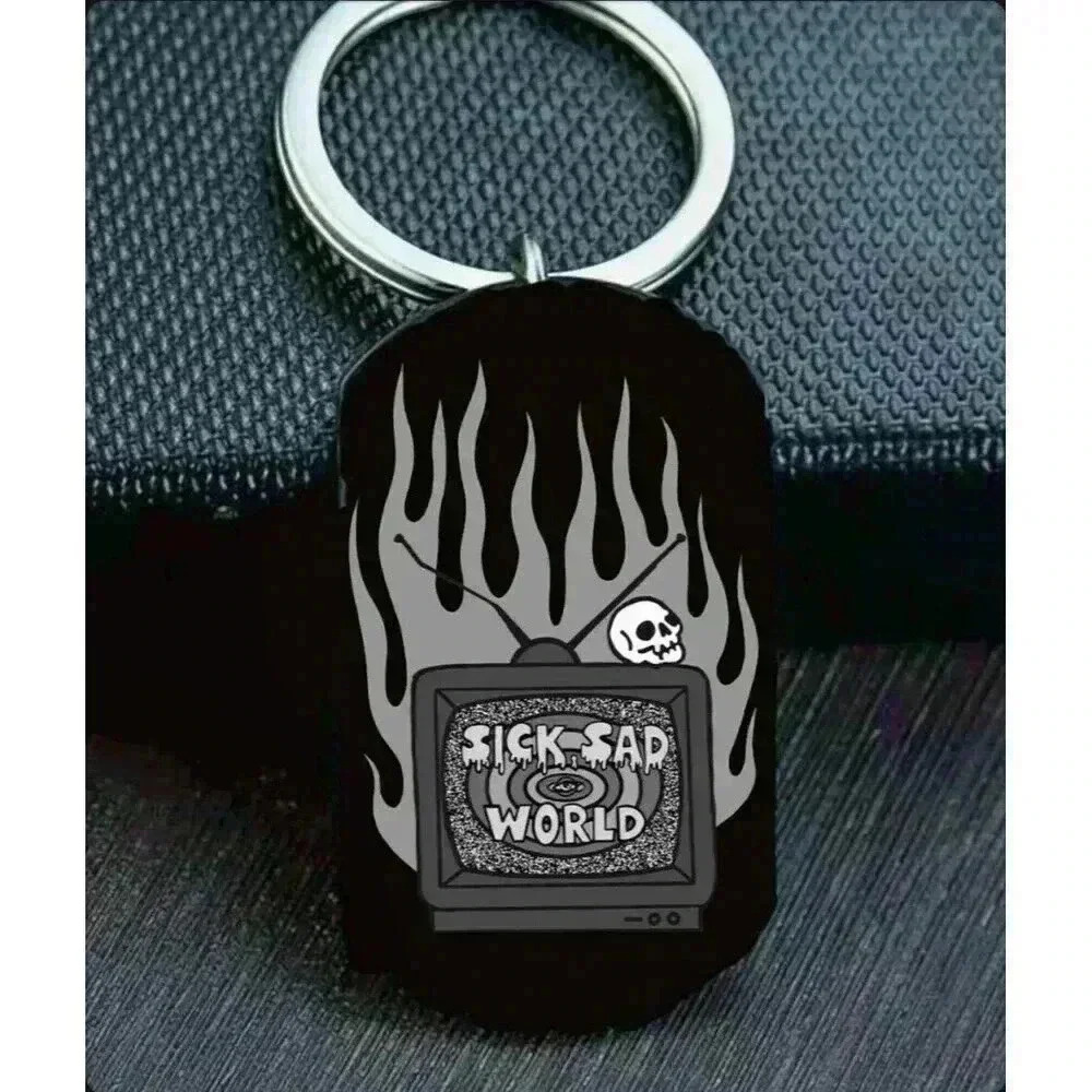 Skull Flaming Tv Hot Sick Sad Wolrd Hot Horror Art Keychain